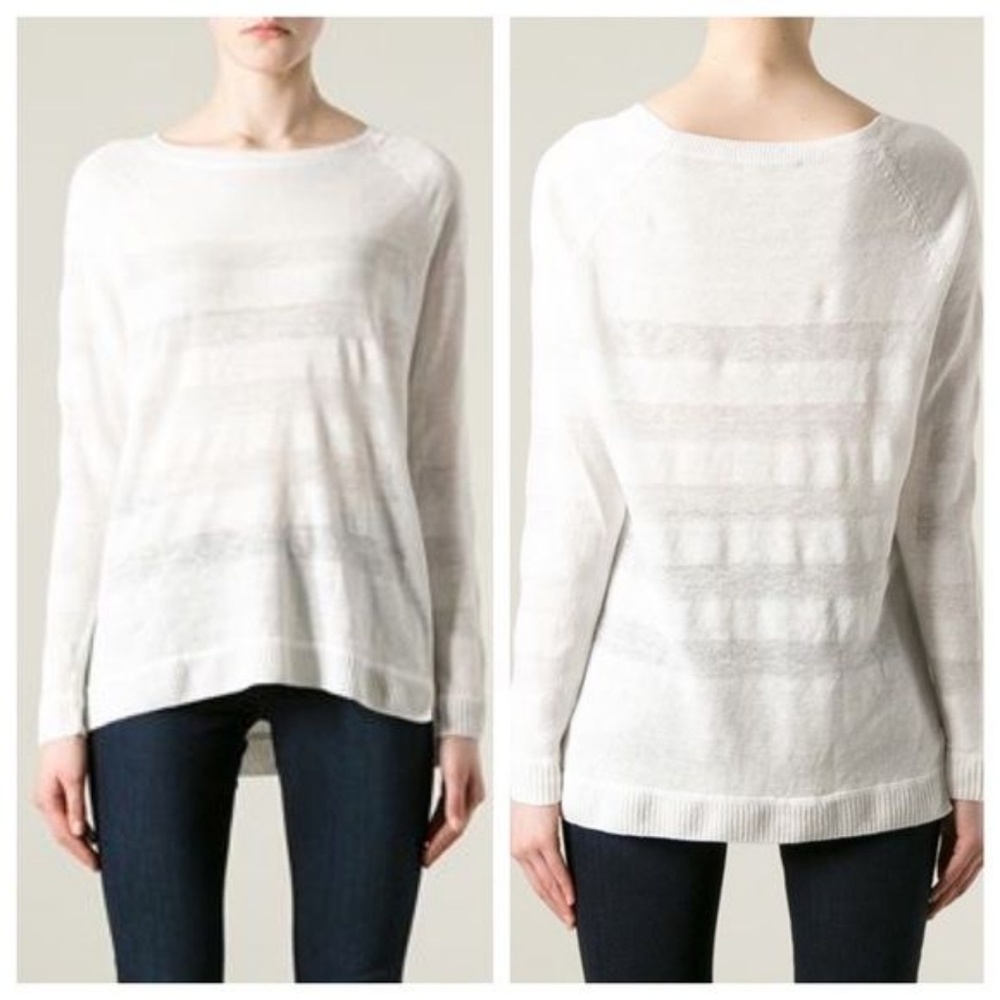 Vince white linen long sleeve striped top